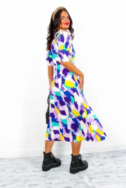 Law Of The Jungle - Lilac Yellow Abstract Midi Dress -Glamoros Clothing Shop LawOfTheJungle LilacYellowAbstractMidiDress6