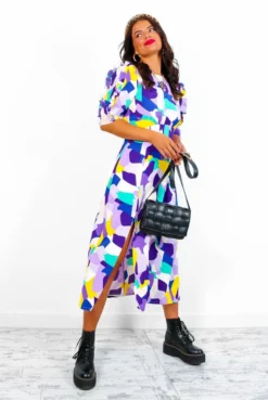 Law Of The Jungle - Lilac Yellow Abstract Midi Dress -Glamoros Clothing Shop LawOfTheJungle LilacYellowAbstractMidiDress7