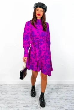 Leave No Trace - Magenta Purple Long Sleeve Mini Dress -Glamoros Clothing Shop LeaveNoTrace MagentaPurpleLongSleeveMiniDress 1