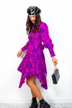 Leave No Trace - Magenta Purple Long Sleeve Mini Dress -Glamoros Clothing Shop LeaveNoTrace MagentaPurpleLongSleeveMiniDress 5