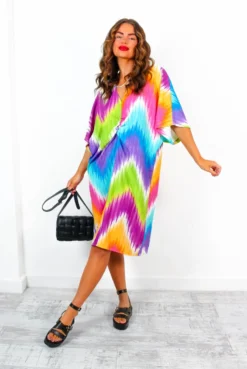 Let It All Go - Multi Rainbow Oversized Midi Dress