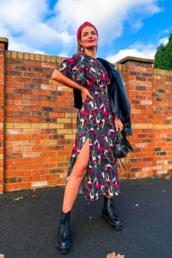 Lets Split - Forest Leopard Print Midi Dress