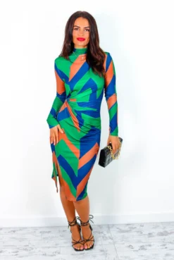 Lets Make Chic Happen - Green Blue Geometric Print Midi Dress 9 Lets Make Chic Happen - Green Blue Geometric Print Midi Dress -Glamoros Clothing Shop Let sMakeChicHappen GreenBlueGeometricPrintMidiDress1