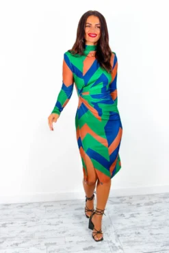 Lets Make Chic Happen - Green Blue Geometric Print Midi Dress 8 Lets Make Chic Happen - Green Blue Geometric Print Midi Dress -Glamoros Clothing Shop Let sMakeChicHappen GreenBlueGeometricPrintMidiDress2