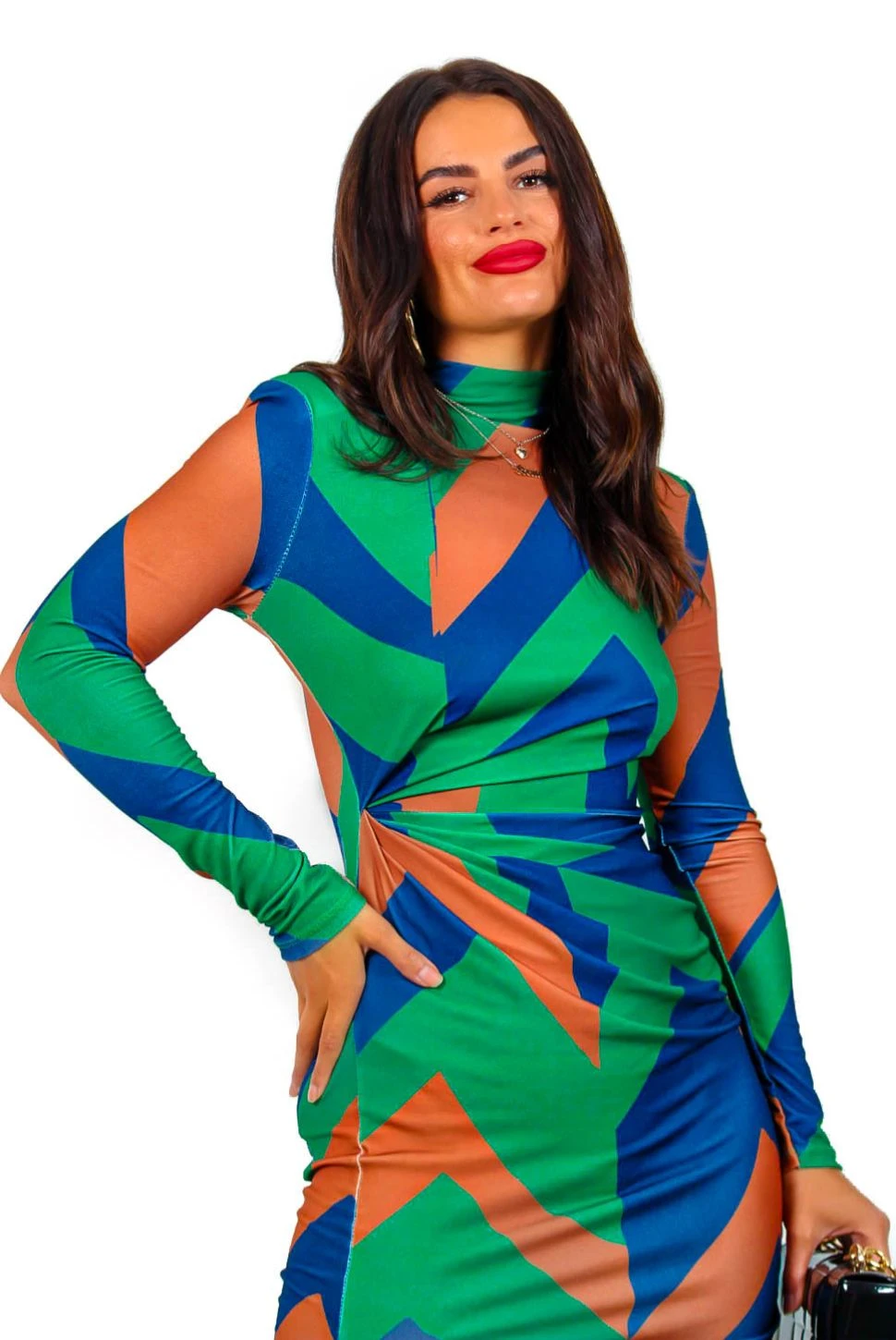 Lets Make Chic Happen - Green Blue Geometric Print Midi Dress 2 Lets Make Chic Happen - Green Blue Geometric Print Midi Dress - Image 2