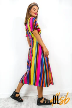 Lets Split - Black Multi Stripe Midi Dress -Glamoros Clothing Shop Let sSplit BlackMultiStripeMidiDress 3