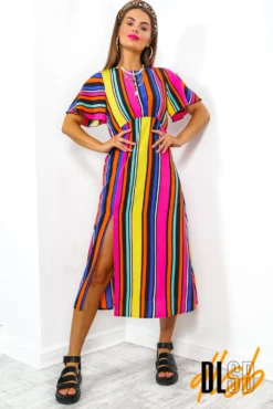 Lets Split - Black Multi Stripe Midi Dress -Glamoros Clothing Shop Let sSplit BlackMultiStripeMidiDress 4