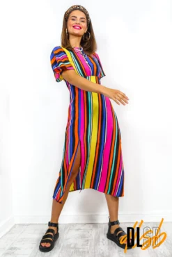 Lets Split - Black Multi Stripe Midi Dress -Glamoros Clothing Shop Let sSplit BlackMultiStripeMidiDress 5