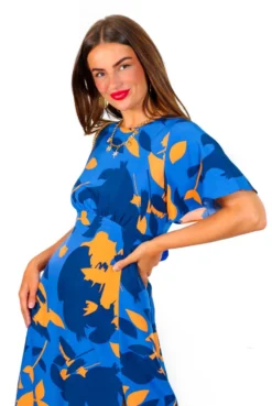 Let's Split - Blue Orange Floral Midi Dress -Glamoros Clothing Shop Let sSplit BlueOrangeFloralMidiDress 1