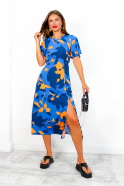 Let's Split - Blue Orange Floral Midi Dress -Glamoros Clothing Shop Let sSplit BlueOrangeFloralMidiDress 3