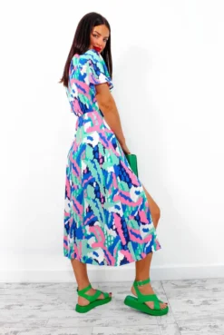 Lets Split - Blue Pink Abstract Midi Dress -Glamoros Clothing Shop Let sSplit BluePinkAbstractMidiDress3