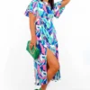 Lets Split - Blue Pink Abstract Midi Dress