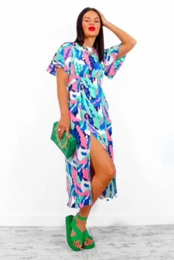 Lets Split - Blue Pink Abstract Midi Dress