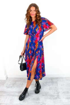 Let's Split - Cobalt Abstract Midi Dress -Glamoros Clothing Shop Let sSplit CobaltAbstractMidiDress 5