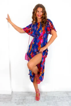 Let's Split - Cobalt Abstract Midi Dress -Glamoros Clothing Shop Let sSplit CobaltAbstractMidiDress 6