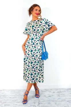 Lets Split - Cream Green Leopard Print Midi Dress -Glamoros Clothing Shop Let sSplit CreamGreenLeopardPrintMidiDress1