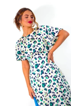 Lets Split - Cream Green Leopard Print Midi Dress -Glamoros Clothing Shop Let sSplit CreamGreenLeopardPrintMidiDress4