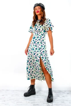 Lets Split - Cream Green Leopard Print Midi Dress -Glamoros Clothing Shop Let sSplit CreamGreenLeopardPrintMidiDress6