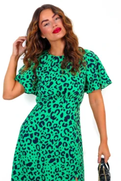 Let's Split - Green Black Leopard Midi Dress 9 Let's Split - Green Black Leopard Midi Dress -Glamoros Clothing Shop Let sSplit GreenBlackLeopardMidiDress 1