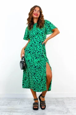 Let's Split - Green Black Leopard Midi Dress 10 Let's Split - Green Black Leopard Midi Dress -Glamoros Clothing Shop Let sSplit GreenBlackLeopardMidiDress 3