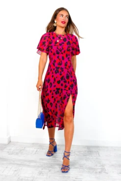 Let's Split - Magenta Orange Leopard Midi Dress -Glamoros Clothing Shop Let sSplit MagentaOrangeLeopardMidiDress 2