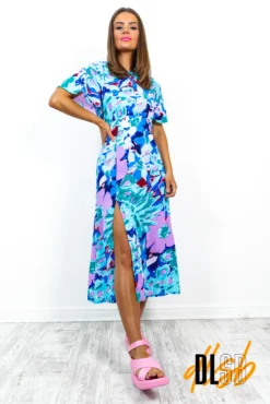 Lets Split - Teal Multi Print Midi Dress -Glamoros Clothing Shop Let sSplit TealMultiPrintMidiDress 1