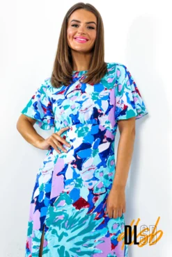 Lets Split - Teal Multi Print Midi Dress -Glamoros Clothing Shop Let sSplit TealMultiPrintMidiDress 3