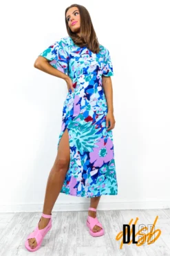 Glamoros Clothing Shop -Glamoros Clothing Shop Let sSplit TealMultiPrintMidiDress 4