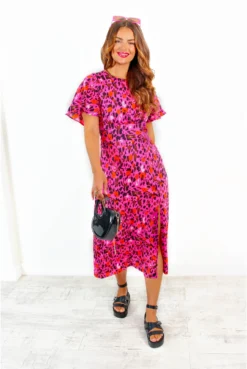 Lets Split - Fuchsia Orange Leopard Print Midi Dress 8 Lets Split - Fuchsia Orange Leopard Print Midi Dress -Glamoros Clothing Shop LetsSplit FuchsiaOrangeLeopardPrintMidiDress 4