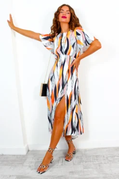 Lets Split - Orange Blush Monochrome Abstract Print Midi Dress 7 Lets Split - Orange Blush Monochrome Abstract Print Midi Dress -Glamoros Clothing Shop LetsSplit OrangeBlushMonochromeAbstractPrintMidiDress 1
