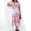 Lets Split - Pink Multi Floral Midi Dress