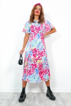 Lets Split - Pink Multi Floral Midi Dress -Glamoros Clothing Shop LetsSplit PinkMultiFloralMidiDress 6