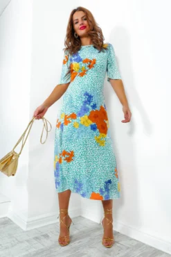 Lifes A Jungle - Mint Multi Tropical Midi Dress
