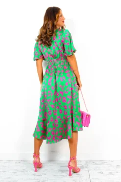 Live Your Best Life - Green Fuchsia Animal Print Midi Dress -Glamoros Clothing Shop LiveYourBestLife GreenFuchsiaAnimalPrintMidiDress 1