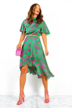 Live Your Best Life - Green Fuchsia Animal Print Midi Dress -Glamoros Clothing Shop LiveYourBestLife GreenFuchsiaAnimalPrintMidiDress 2