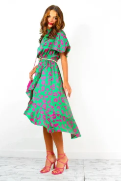 Live Your Best Life - Green Fuchsia Animal Print Midi Dress -Glamoros Clothing Shop LiveYourBestLife GreenFuchsiaAnimalPrintMidiDress 4