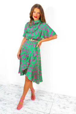 Live Your Best Life - Green Fuchsia Animal Print Midi Dress -Glamoros Clothing Shop LiveYourBestLife GreenFuchsiaAnimalPrintMidiDress 6