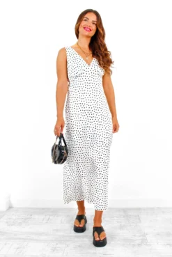 Living In The Moment - White Black Polka Dot Maxi Dress 10 Living In The Moment - White Black Polka Dot Maxi Dress -Glamoros Clothing Shop LivingInTheMoment WhiteBlackPolkaDotMaxiDress 2