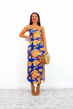 Lust For Me - Blue Orange Floral Midi Slip Dress -Glamoros Clothing Shop LustForMe BlueOrangeFloralMidiSlipDress 2