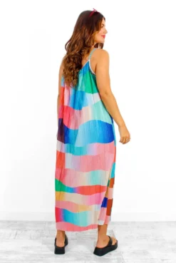 Magic Moments - Multi Printed Lurex Pleated Maxi Dress -Glamoros Clothing Shop MagicMoments MultiPrintedLurexPleatedMaxiDress 2