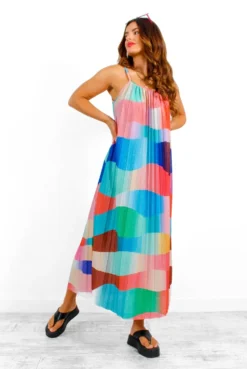 Magic Moments - Multi Printed Lurex Pleated Maxi Dress -Glamoros Clothing Shop MagicMoments MultiPrintedLurexPleatedMaxiDress 4