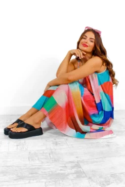 Magic Moments - Multi Printed Lurex Pleated Maxi Dress -Glamoros Clothing Shop MagicMoments MultiPrintedLurexPleatedMaxiDress 5