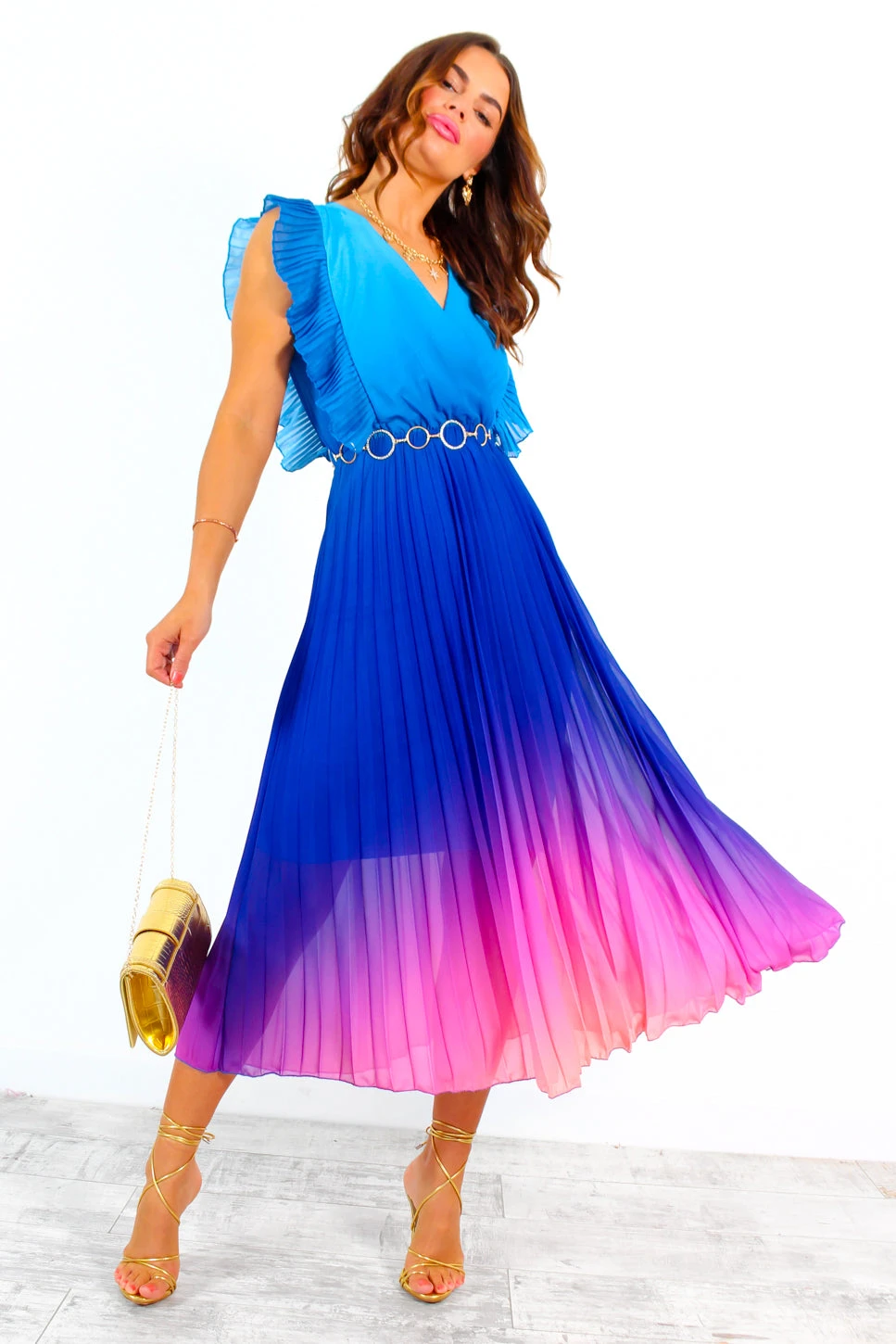 Mamma Mia - Blue Pink Ombre Pleated Maxi Dress 5 Mamma Mia - Blue Pink Ombre Pleated Maxi Dress - Image 5