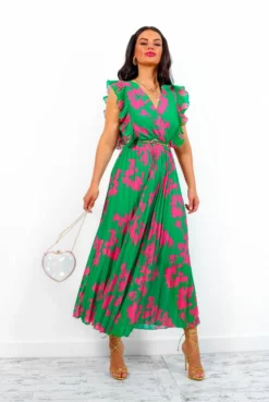 Mamma Mia - Green Pink Floral Pleated Maxi Dress -Glamoros Clothing Shop MammaMia GreenPinkFloralPleatedMaxiDress2