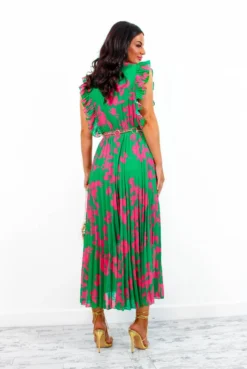Mamma Mia - Green Pink Floral Pleated Maxi Dress -Glamoros Clothing Shop MammaMia GreenPinkFloralPleatedMaxiDress3