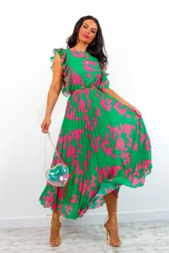 Mamma Mia - Green Pink Floral Pleated Maxi Dress -Glamoros Clothing Shop MammaMia GreenPinkFloralPleatedMaxiDress6