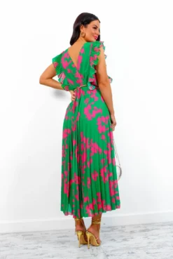 Mamma Mia - Green Pink Floral Pleated Maxi Dress -Glamoros Clothing Shop MammaMia GreenPinkFloralPleatedMaxiDress7