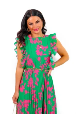 Mamma Mia - Green Pink Floral Pleated Maxi Dress -Glamoros Clothing Shop MammaMia GreenPinkFloralPleatedMaxiDress8