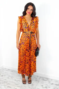 Mamma Mia - Orange Fuchsia Leopard Pleated Maxi Dress -Glamoros Clothing Shop MammaMia OrangeFuchsiaLeopardPleatedMaxiDress5