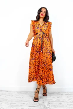 Mamma Mia - Orange Fuchsia Leopard Pleated Maxi Dress -Glamoros Clothing Shop MammaMia OrangeFuchsiaLeopardPleatedMaxiDress7